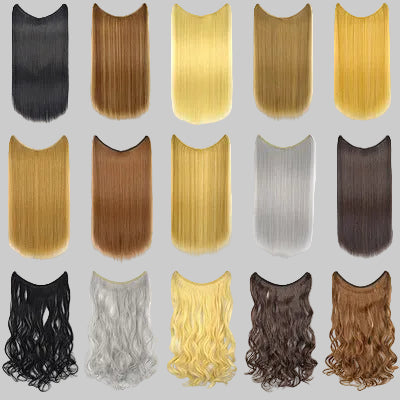 22 inches Invisible Wire No Clips in Hair Extensions Secret Fish Line Hairpieces Silky Straight Synthetic